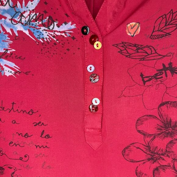 Desigual Red Botanical Print Long Sleeve Casual Pop Over Blouse Size M - Picture 7 of 14